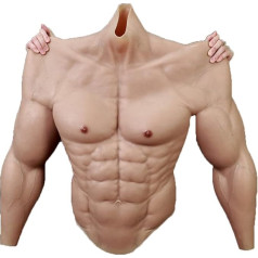 Realistic Silicone Muscle Chest Bodysuit with Arms and Chest, Male Breast Vest, Simulation Skin, Artificial Fake Muscle Belly Cosplay, Moody Woman Dressed as Man Halloween Requi