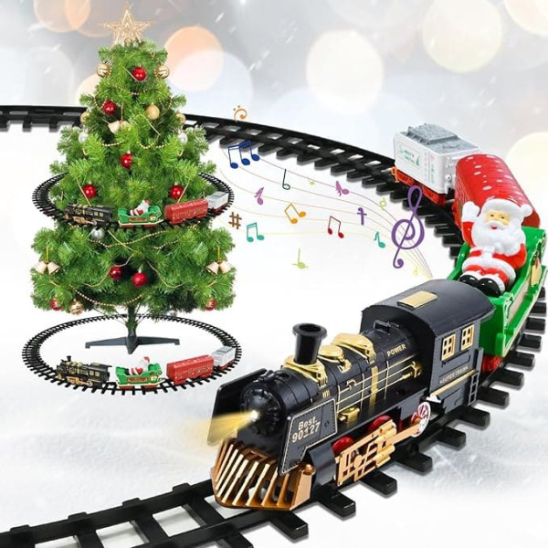 FORMIZON Christmas Tree Train, Electric Train Set, Christmas Train Around the Tree, Cart and Rails, Train Toy for Children, with Light and Sound, Christmas New Year Gift for Boys and Girls