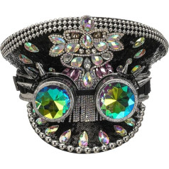 Gothic Hat Party Hat Glitter Sequin Headwear Rhinestone Bridal Hat for Carnival Fancy Dress Stage Show Bride Wedding Birthday Black