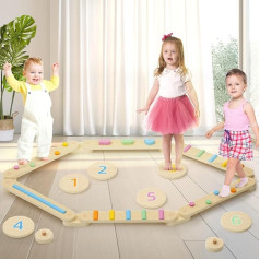 XJD Wooden Toddler Balance Beam with Colourful Balance Stones, Montessori Toy for Indoor and Outdoor Use, Children's Balance Board from 3 Years, Balance Bar Gift for Boys and Girls