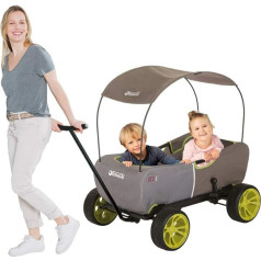 Hauck Eco Mobile Handcart Transport Trolley for 2 Children with Sun Roof and Seat Padding, Foldable Load 50 kg - Forest Green