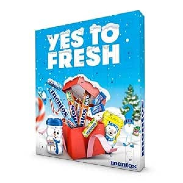 Mentos Adventskalender 2023, 24 Türchen mit einem Mix aus verschiedenen Sorten Kaubonbons und Kaugummi, 1x 525g