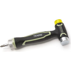 Terre Products 6-in-1 Double Sided Hammer Tool, Small Rubber Mallet, Built-in Multi-bit Screwdriver, Ergonomic Non-Slip TPR Handle, Perfect for Crafts, Jewellery, Wood, Car and
