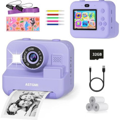 ASTGMI Instant Children's Camera, 2.4 Inch 1080P Camera Kids Selfie with Printing Paper and 32GB Card, Toy for Christmas Boys and Girls 3 4 5 6 7 8 Years (Purple)