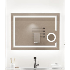 LUVODI Bathroom Mirror with Magnifying Mirror Illumination: LED Bathroom Mirror 80 x 60 cm Makeup Mirror 3x Mirror Magnification Smart Wall Mirror Touch Anti-Fog Dimmable 3500K-6500K