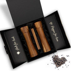 Butlerbell ® Salt and Pepper Mill Wood with Coaster in Luxury Gift Box Ideal as a Wedding Gift | Wedding Gifts for Bride and Groom (English)