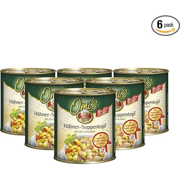 ‎Buss Buss Prepared Meals Omi's Classic Canned Chicken Soup - Traditional Stock Pot with Noodles and Chicken for Microwave Canned Food - 6 x 800g