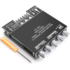 RUIZHI 2 x 50 W + 100 W 2.1 Channel Subwoofer Amplifier Board with Bluetooth Treble and Bass Control, Two TPA3116 Chips, DC 12-24 V, Bluetooth and AUX Inputs, AMP Board for Wireless DIY Speakers