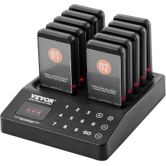 VEVOR Restaurant Pager System, Wireless Queue Signal with 400 m Range, Beeper for Answering Guests with Vibration and Flashing, 10 Pagers for Food Truck, Church, Nursery