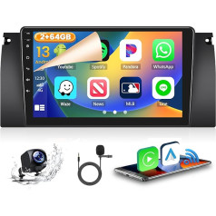 2GB + 64GB Android 13 Car Radio for BMW 5 E39 E53 M5 X5 1996-2007 Radio Wireless Apple CarPlay Android Car Bluetooth Hands-Free Kit 9 Inch Screen Car Radio with Navigation Reversing Camera