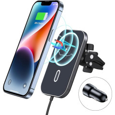 15 W Magnetic Wireless Mobile Phone Holder Car Charger with Adapter, Compatible with MagSafe Air Vent Car Mount Quick Charger, Wireless Charger 360° Rotatable Apply to iPhone 15/14/13/12 Pro Max Plus