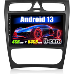 [8-Core] SIXWIN 4+64G Android 13 Carplay Android Car Radio for Mercedes-Benz C-Class / CLK (4 Doors) 2002-2004, 9 Inch Touchscreen with DSP GPS WiFi BT USB FM RDS Mirror Link + 32 Band EQ