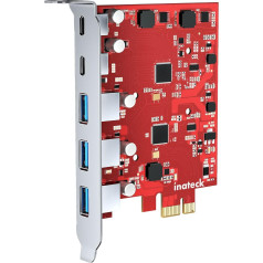 Inateck RedComets U25 PCIe 3.0 x1 USB Card with 3 USB-A Ports and 2 USB-C Ports, 8 Gbps, No External Power Required, Red