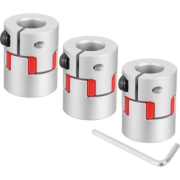 sourcing map 3 Stück D20 L25 8 mm bis 10 mm flexible Pflaumen-Wellenkupplung, Aluminium-Motoranschluss, flexible Spinnenkupplung für 3D-Drucker, CNC-Maschine und Servo-Schrittmotor (silberfarben/rot)