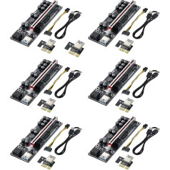 YBBOTT Riser 1X to 16X GPU Riser Card V011-PRO, with 0.6 m USB 3.0 Extension Cable - 2 x 6-Pin Powered - 10 Solid Capacitors - Graphics Extender Riser Card for Bitcoin Ethereum Mining Rig ETH (6pcs)