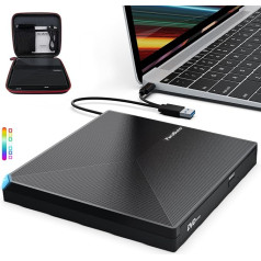 PeroBuno USB 3.0 and Type C External CD/DVD/+RW CD-ROM External CD/DVD/+RW CD-ROM for PC, Laptop, Desktop, iMac MacBook Pro/Air Windows 11/10/8/7/XP, Linux Mac OS with Box