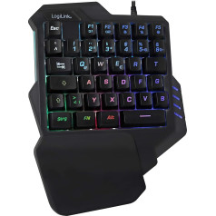 LogiLink Illuminated one-handed gaming keyboard with ergonomic palm rest and great light effects and programmable keys for Windows, Linux and Mac in black, ID0181