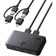 Anker USB 3.0 Switch, Simple One-Click Switch for 2 Laptops, USB A Cable with 2 Ports, 3 USB 3.0 Ports, 5Gbps High Speed Data Transfer for Laptop, Keyboard, Mouse and More
