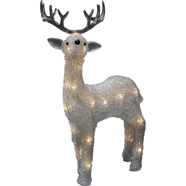 Konstsmide Reindeer 6224-103 LED Acrylic Reindeer, 6 Hour Timer, 24 Warm White Diodes, Battery Operated, Outdoor (IP44), White Cable, 4 x AA 1.5 V (Excl.)