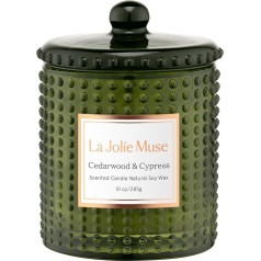 LA JOLIE MUSE Cypress & Cedarwood Scented Candle - Scented Candles for Your Home, Green Candles, Christmas Gift, Natural Soy Candles, Burning Time: 75 Hours, Gifts for Women, 285 g