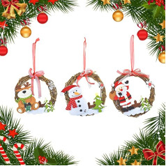 KBNIAN Pack of 3 Rattan Christmas Wreath, Door Wreath, Christmas Rattan Wreath, Decoration, Santa, Snowman, Elk, Christmas Decoration, Hanging 18 cm Christmas Wreath Decoration for Doors, Windows,