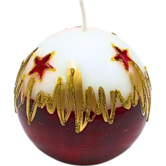 Elegant ball candle, table candle, decorative candle, wax candle with Christmas motif, Christmas candle as a ball 8 cm Christmas star, in white, red and gold.