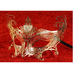 Original Venetian Mask Women's Metal Mask Catwoman Completa Gold Luxury Handmade Gold with Rhinestones
