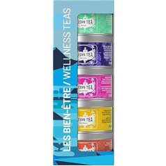 Kusmi Tea - Gift Set Wellness Teas Organic - Gift Box for Men and Women - Green Tea, Herbal Tea - Selection of 5 5 Tins to 25 g - Loose Tea - Idea Birthday Gift Idea