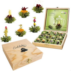 Creano Tea Flowers Gift Set in Wooden Tea Box, 12 Blooming Tea in 6 Varieties Green Tea Fruity Flavoured Fruit Flavour, Tea Roses Tea Gift for Women