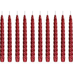 Ebersbacher Kerzenfabrik GmbH Renaissance Taper Candles Twisted Varnished Wine Red Pack of 10 Size Approx. 22 x 250 mm Individually in Foil
