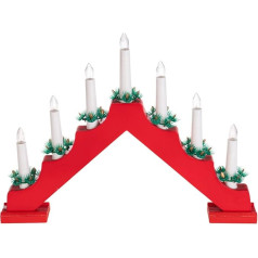 BAKAJI Candle Holder Advent Christmas Electric LED with 7 Candles Christmas Lighting Christmas Decor Candle Arch Candles Wood Modern Design Decorations (Red)