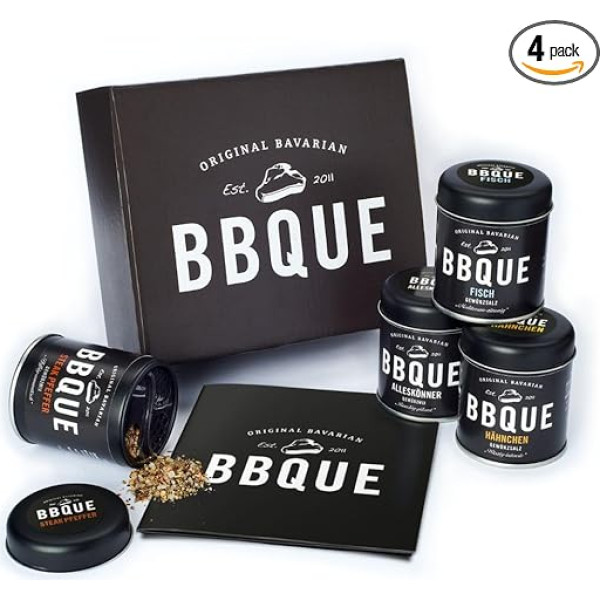 BBQUE Barbecue spices, 4 high-quality spices for grilling and giving as a gift. The must-have set: steak, fish, chicken and our all-rounder spice