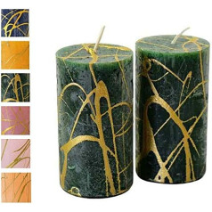 Advent Candles with Golden Pattern - Pack of 2 - Rustic Surface - Candles/Pillar Candles - Christmas/Christmas Wreath/Advent Wreath (Hunter Green, Height: 11 cm / Diameter 6 cm - Pack of 2)