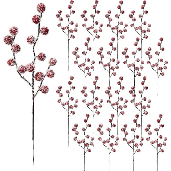 KKSTY Künstliche Schnee-Beeren, 22,9 cm, Weihnachts-Stechpalmenbeeren, Spieße, Spieße, Spieße, für Weihnachtsdekoration, Kranzherstellung, Zubehör, DIY, Handwerk, Wintersaison, Heimdekoration,