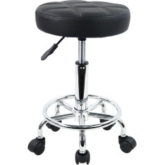 Kktoner Rolling Stool, Work Stool, Height Adjustable, 49-64 cm, Made of Faux Leather, Black