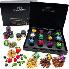 Hallingers Classic Tea Set - 12 Types Tea Gift Set with Organiser, Vegan & Gluten Free in Screw Jars (Set) - Fill Advent Calendar Novelties & Advent Calendar | Get Well Wishes New