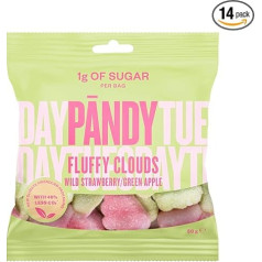 PANDY Low Carb Sweets - Healthy Sweets - Wild Strawberry and Fruity Green Apple - New Foam Sweets, Only 1 g Sugar and 70 Calories, 14 × 50 g