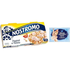 Pack of 10 Nostromo Tonno e Fagioli Ready Meal with Tuna and Beans, 2 x 150 g + 1 Pack Free Felce Azzurra Talcum Powder, 100 g Bag