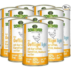 Schecker Wet Food - Dog Menu Poultry Light with Potatoes, Carrots, Wild Berries & Egg - Wet Food - Diet Food - 12 x 410 g