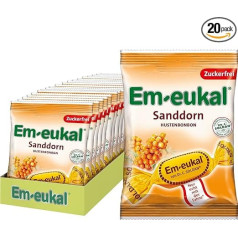 Em-eukal Cough Drops Sea Buckthorn, Sugar Free & Lactose Free, Lozenges with Vitamin C, No Sugar - 20 x 75 g