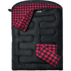 Poepore Doppelschlafsack Flanell für Erwachsene Deckenschlafsack 2 Personen Winter mit 2 Kissen und Tragetasche für Outdoor Camping Wandern 233 * 157CM