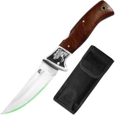 FULLHI 3.7 Inch Folding Hunting Knife, Lock-back Knife, Retro Style Black Etched Pattern Rosewood Handle, 7CR17MoV Blade Pocket Knife with Knife Pocket for Thanksgiving Christmas Gifts