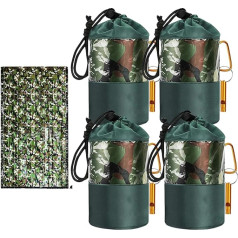 Emergency Sleeping Bag, Survival Blanket, Emergency Tent with Whistles and Carabiner, Waterproof, Portable, Lightweight, Camouflage, for Outdoor, Camping, Hiking, Keep Warm After Disasters