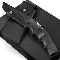 Wolfgangs Undique Two-Handed Folding Knife, Fine 440C Steel (Please Check Local Regulations on Legality), Outdoor Knife with Multifunctional Blade, Sturdy Survival/Hunting/Bushcraft Knife, FullBlack