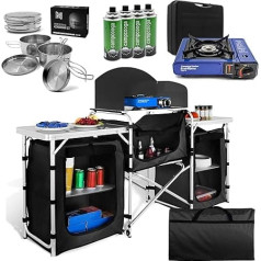 NAYVER Camping Kitchen Including Gas Stove, 4 Gas Cartridges & Pots/Camping Outdoor Awning Camping Furniture Camping Cabinet