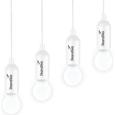 Skandika Narvik Camping Lamp, Set of 4, LED Lamp, Pull Light, Battery Operated Bulb with Pull Switch, Hanging, Camping Accessories, Portable Tent Lamp, Camping, Festivals, Garage, Basement