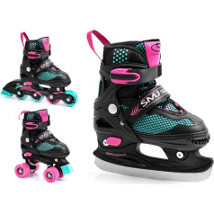 SMJ Children's Girls' Set 3-in-1 Inline Skates / Roller Skates / Ice Skates Adjustable | ABEC5 Inline Skates | Convertible to Ice Skates