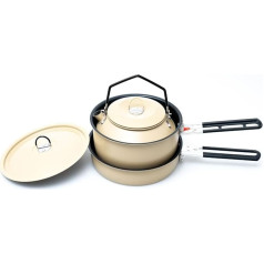 PETSTIBLE Aluminum Alloy Non-Stick Camping Cookware Cutlery Set Non-Stick Lightweight Camping Pot and Frying Pan Kettle (Kaki) 79MQ989M0QJXE14FKM191V4YC5D0I4