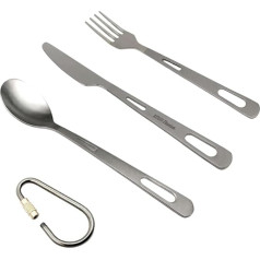 RISON-Titanium Titan Camping Cutlery Set, 4 Pieces Titanium Fork Spoon Knife Combination Travel Cutlery with Carabiner and Storage Bag, Outdoor Chef Harnesses Hiking Backpack Daily Utensils