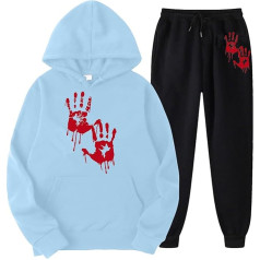 Trainingsanzug Damen Set, Hooded und Laufhosen, Kapuzenpullover Set Horror mit Blutigem Print Jogginghose Set 2-Teilige Kapuze Sweatsuit Freizeit Loose Lounge Set Festlich Mode Streetwear Jogger